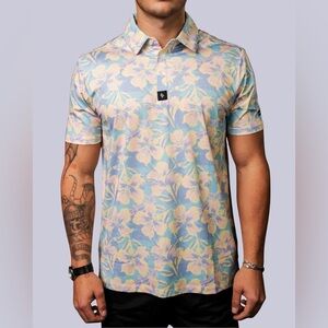 Byrd Gang Polo Shirt Mens 2X Large Golf Pastel Petals Colorful Hawaiian Active